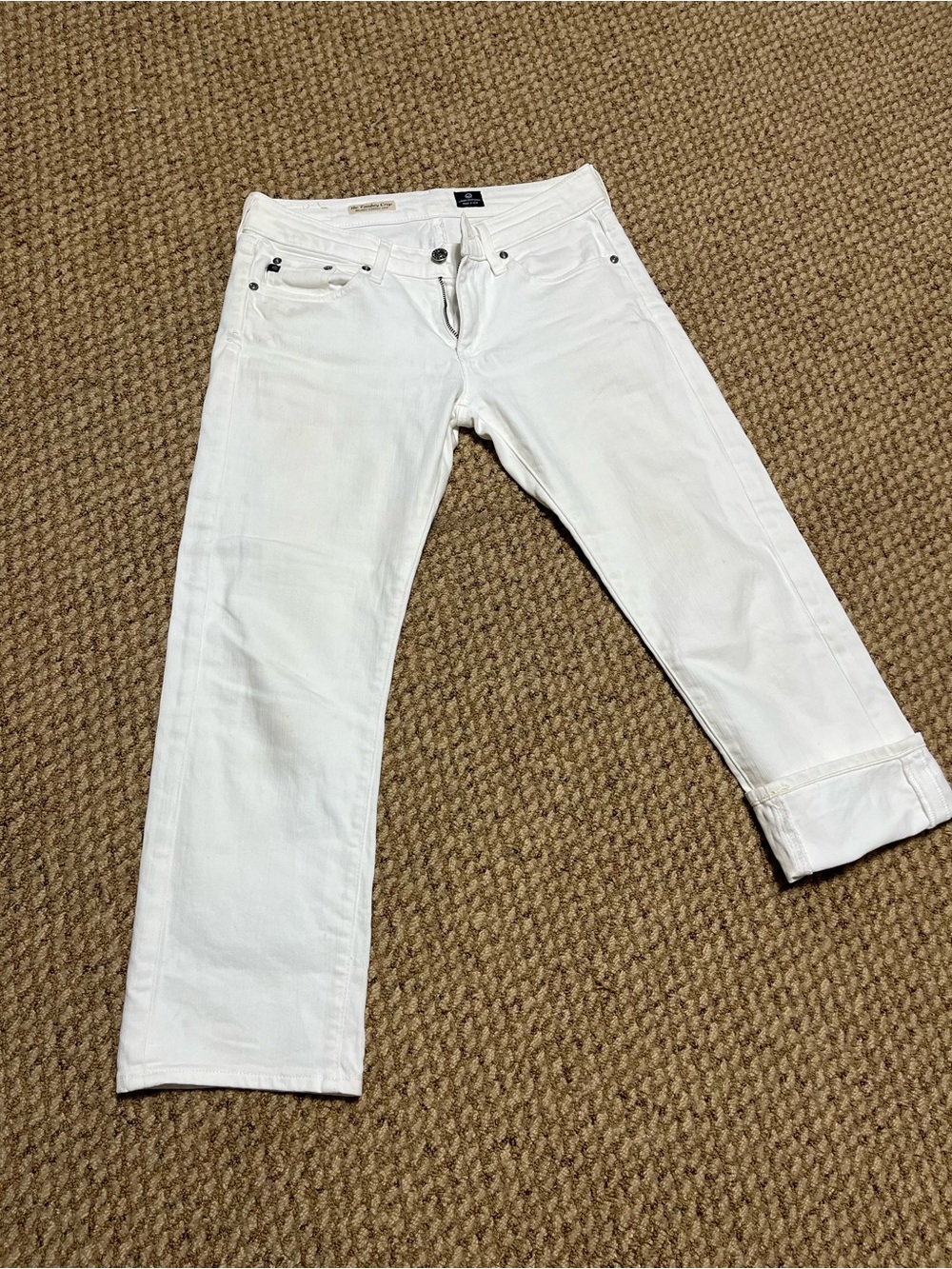 AG crop, boyfriend fit. Straight White Jeans